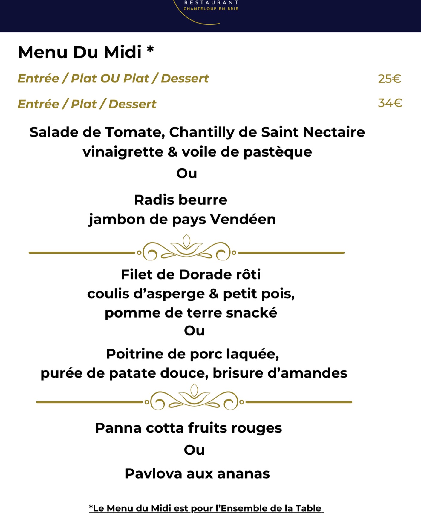 Venez profiter toute cette semaine de ce menu déjeuner, les cartes restaurants sont acceptés